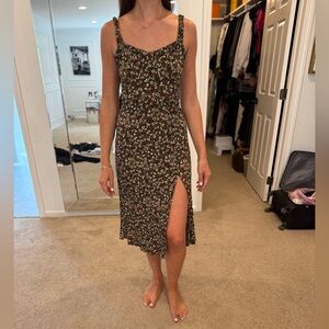 Zara Black Floral Midi Dress with Slit